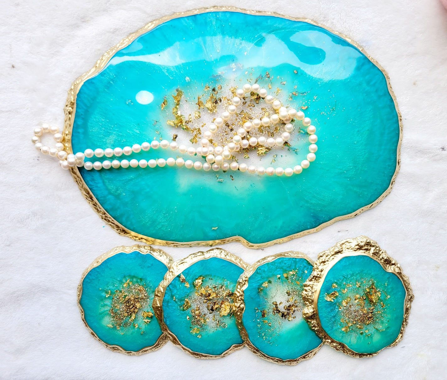 Teal Agate Vanity Decor Tray