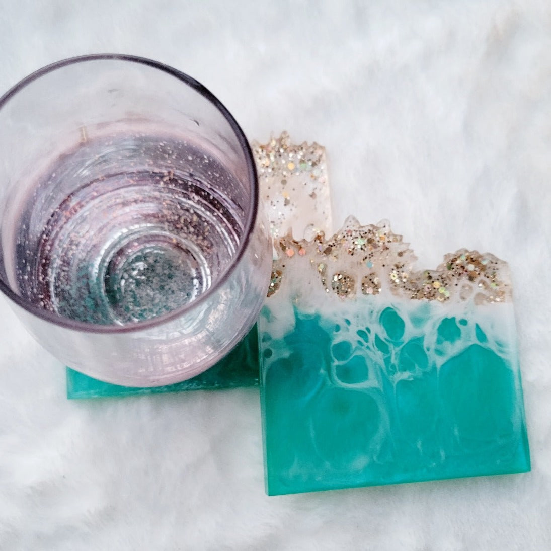 Teal Ocean Live Edge Coaster