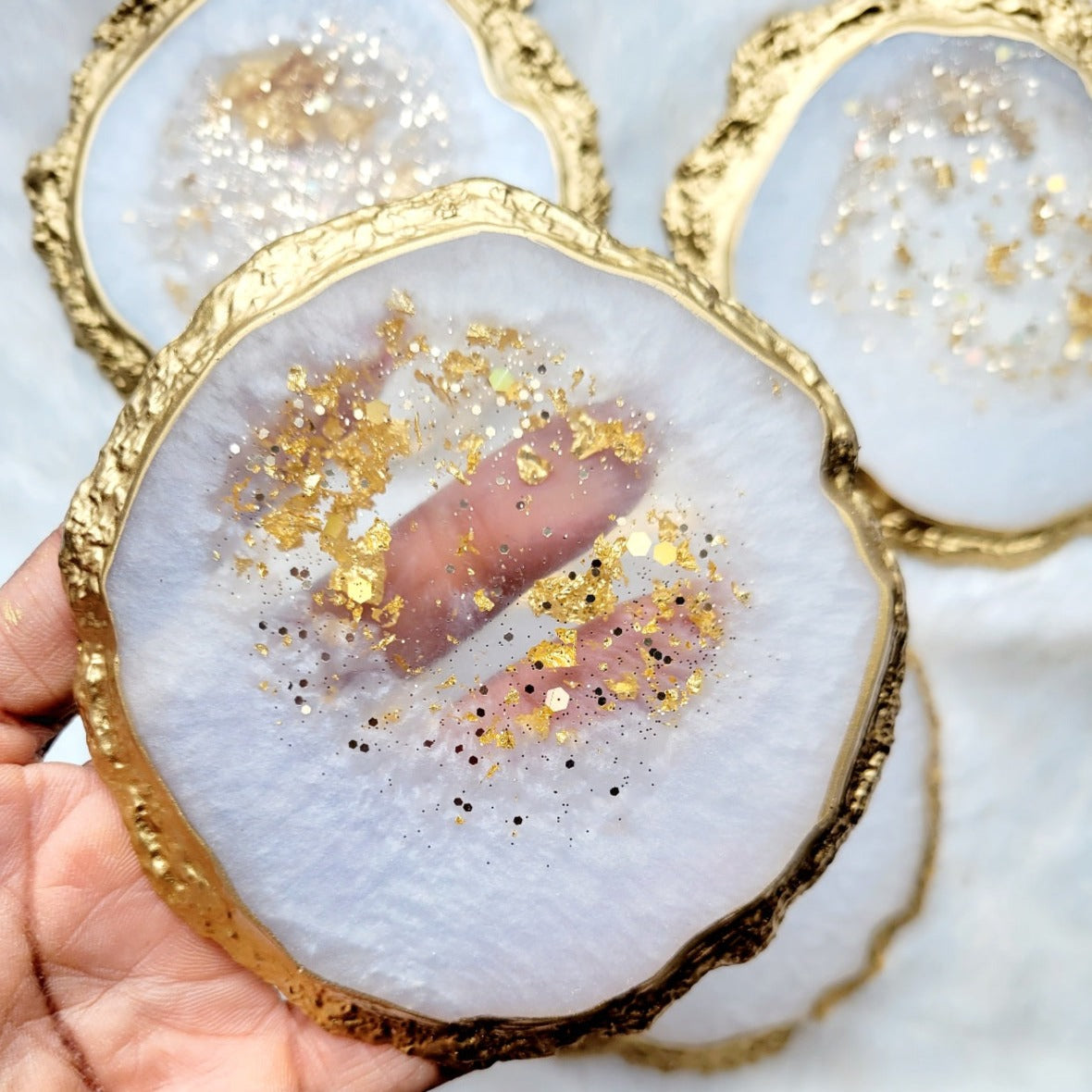 Pearl White Geode Glam Coaster