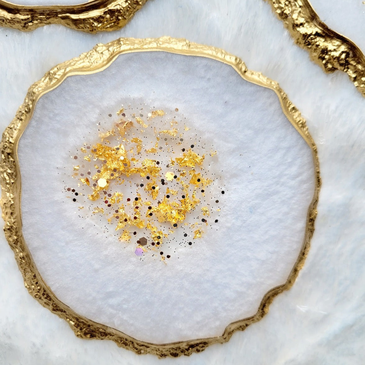 Pearl White Geode Glam Coaster