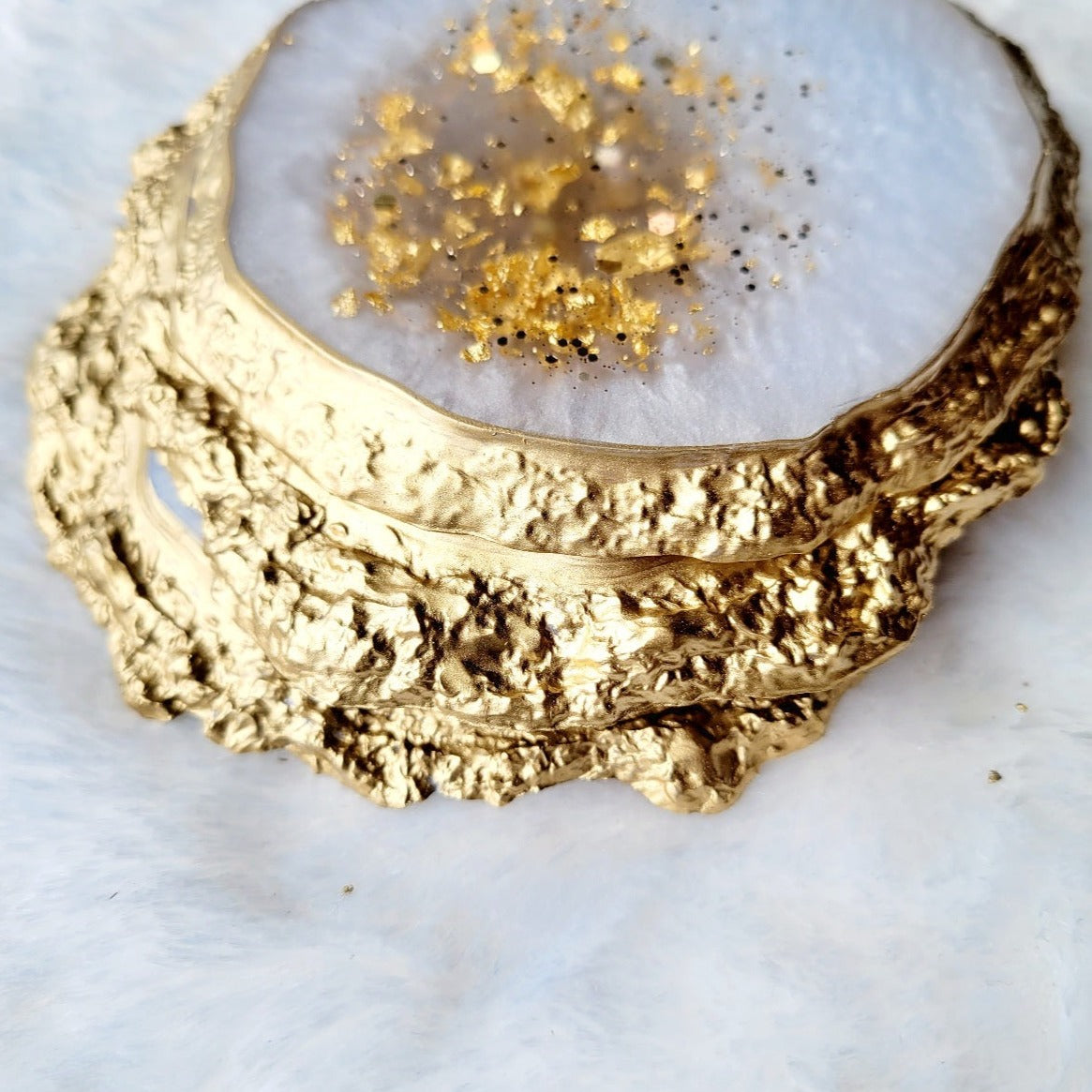 Pearl White Geode Glam Coaster