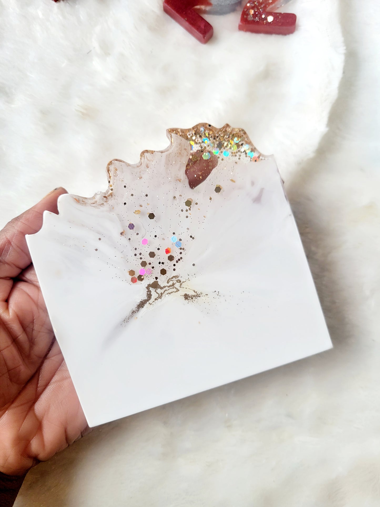 Pearl White Live Edge Coaster