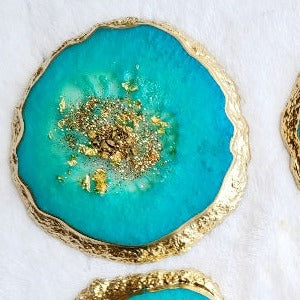 Teal Gold Geode Glam Coaster