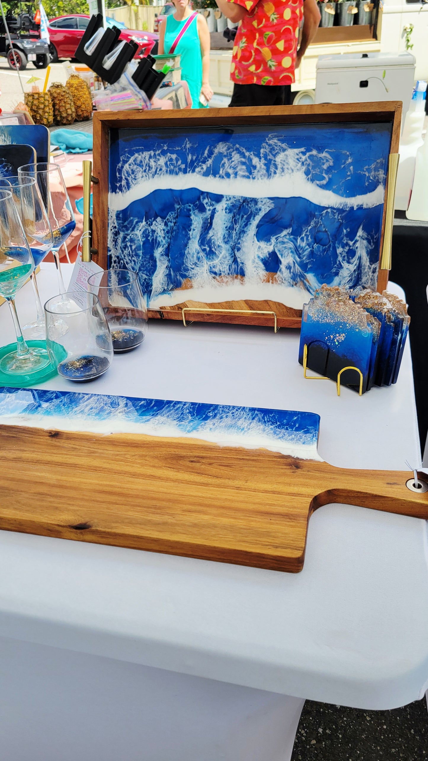 Blue Ocean Wood Serving Tray