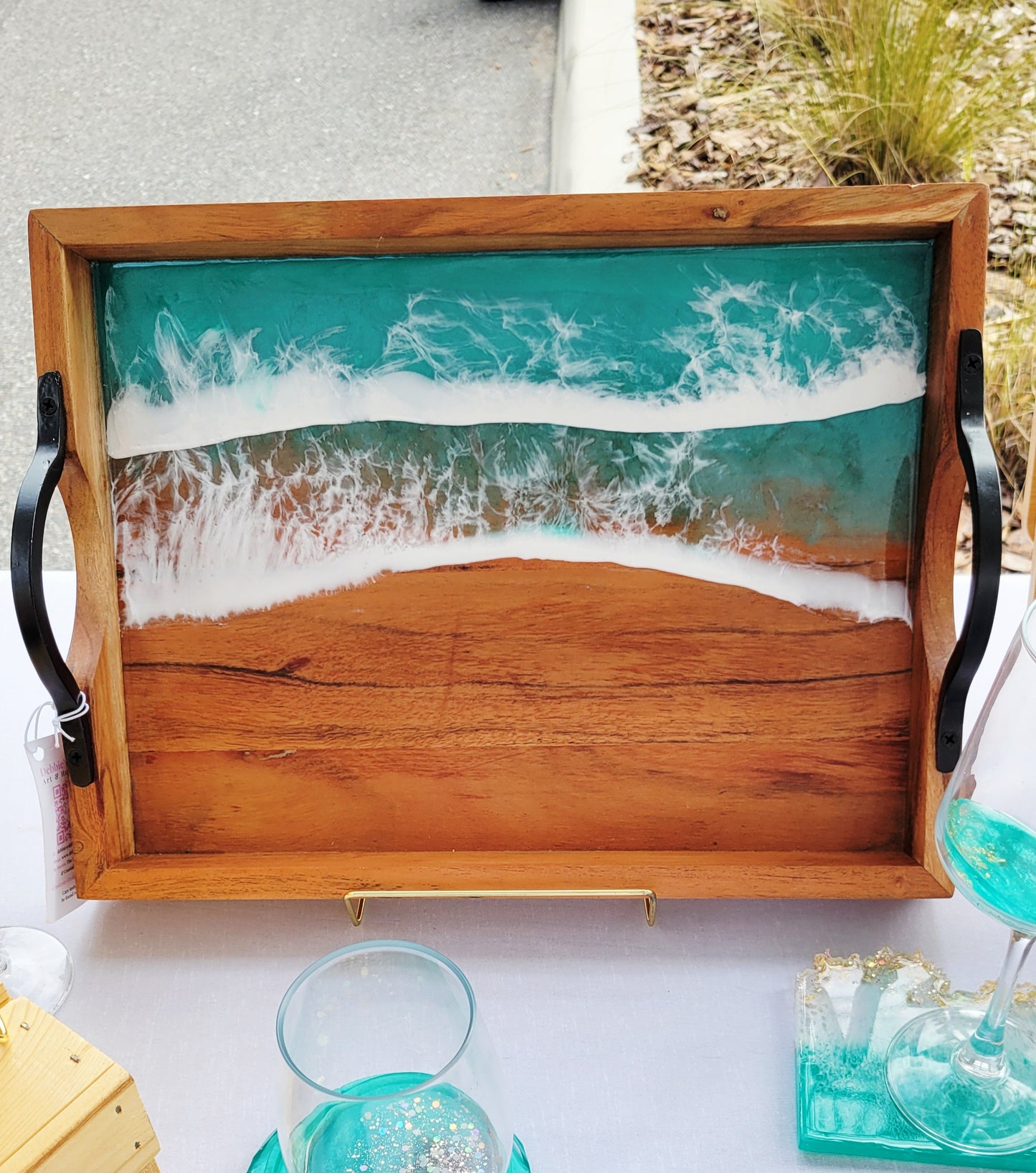 Teal Ocean Wood Serving Tray