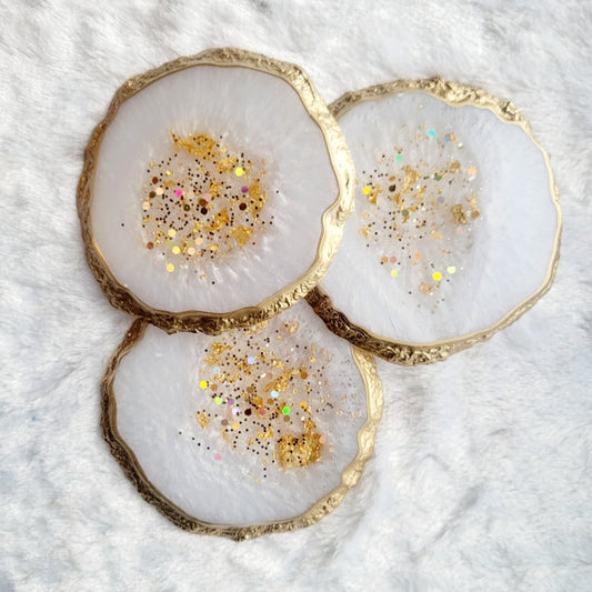 Pearl White Geode Glam Coaster