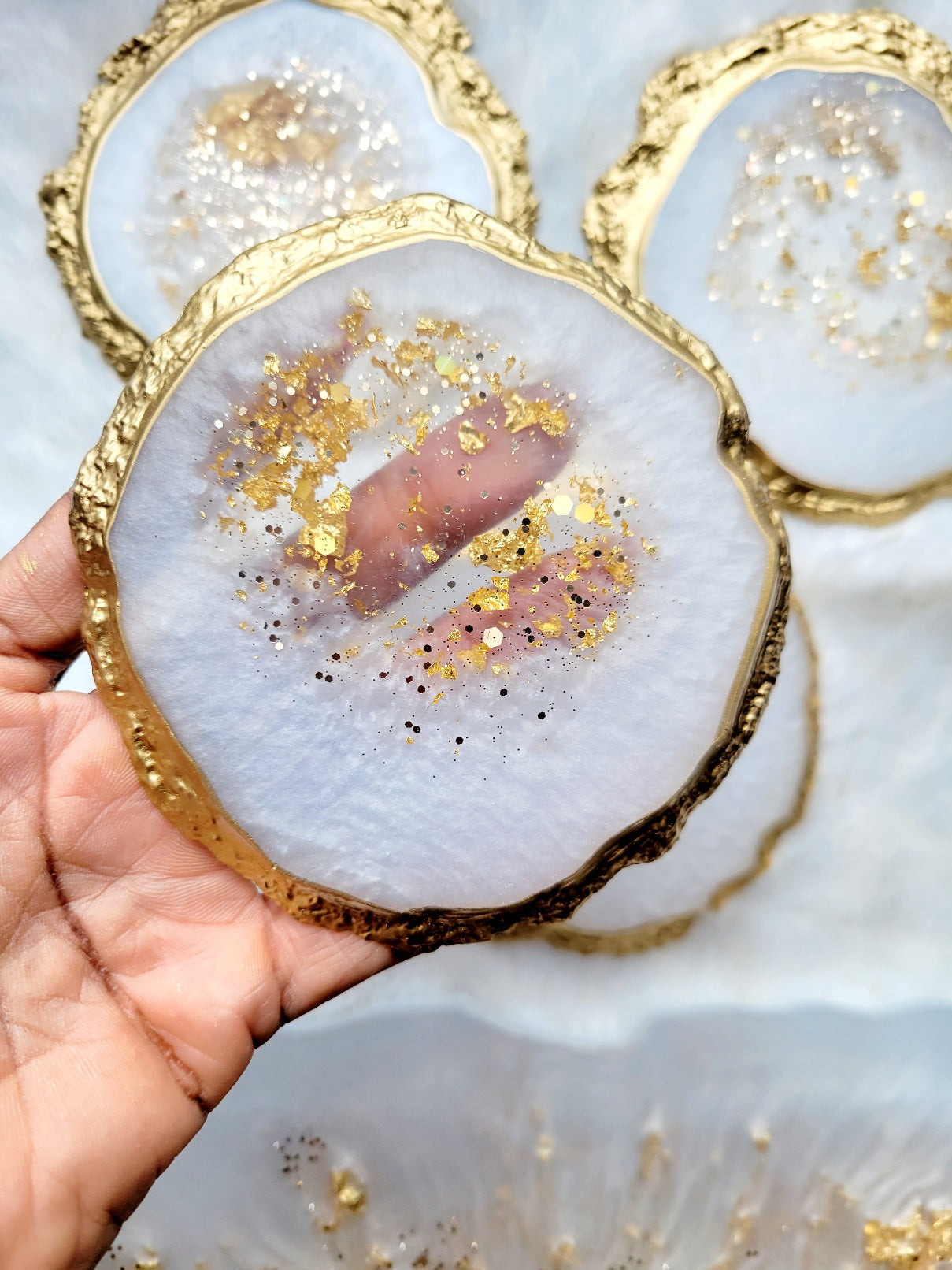 Pearl White Geode Glam Coaster