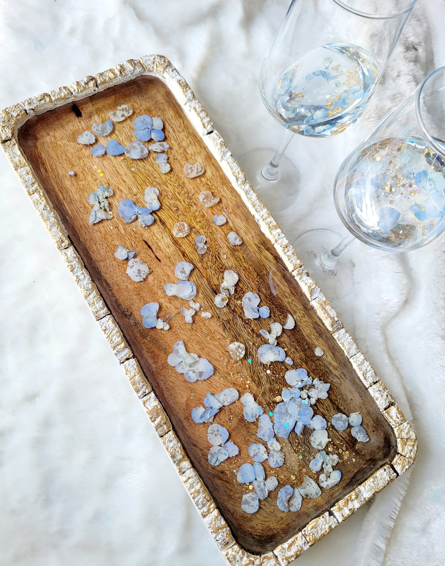 Blue Hydrangeas Floral Accent Tray