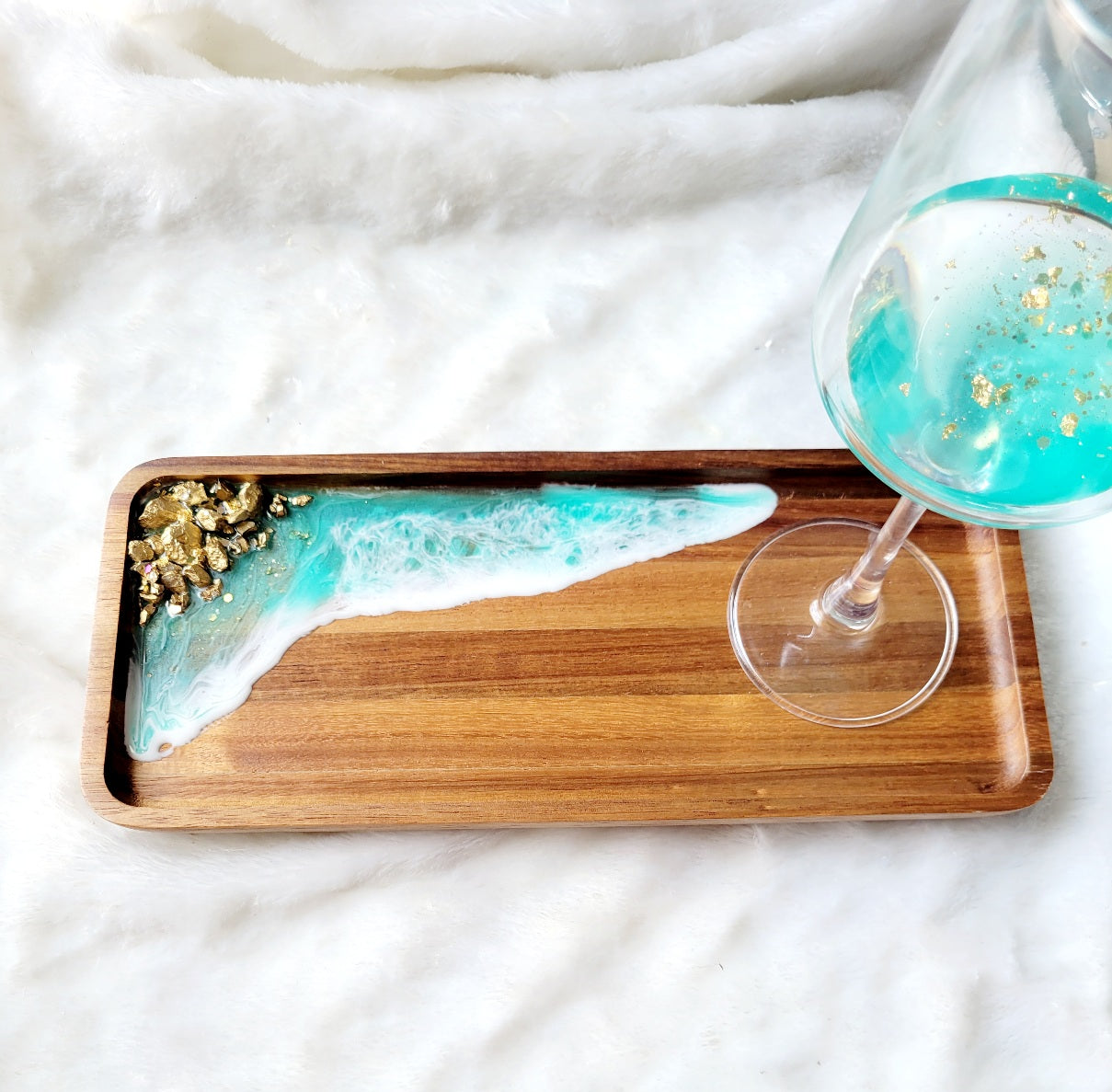 Teal Vanity Tray With Stones