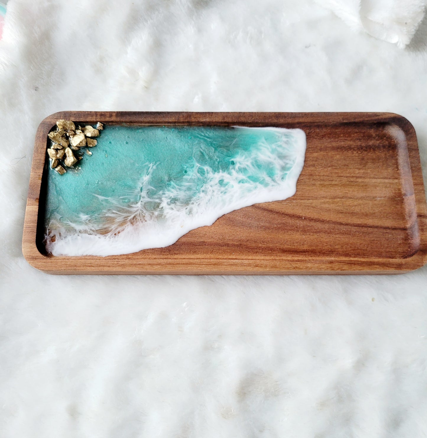 Teal Vanity Tray With Stones