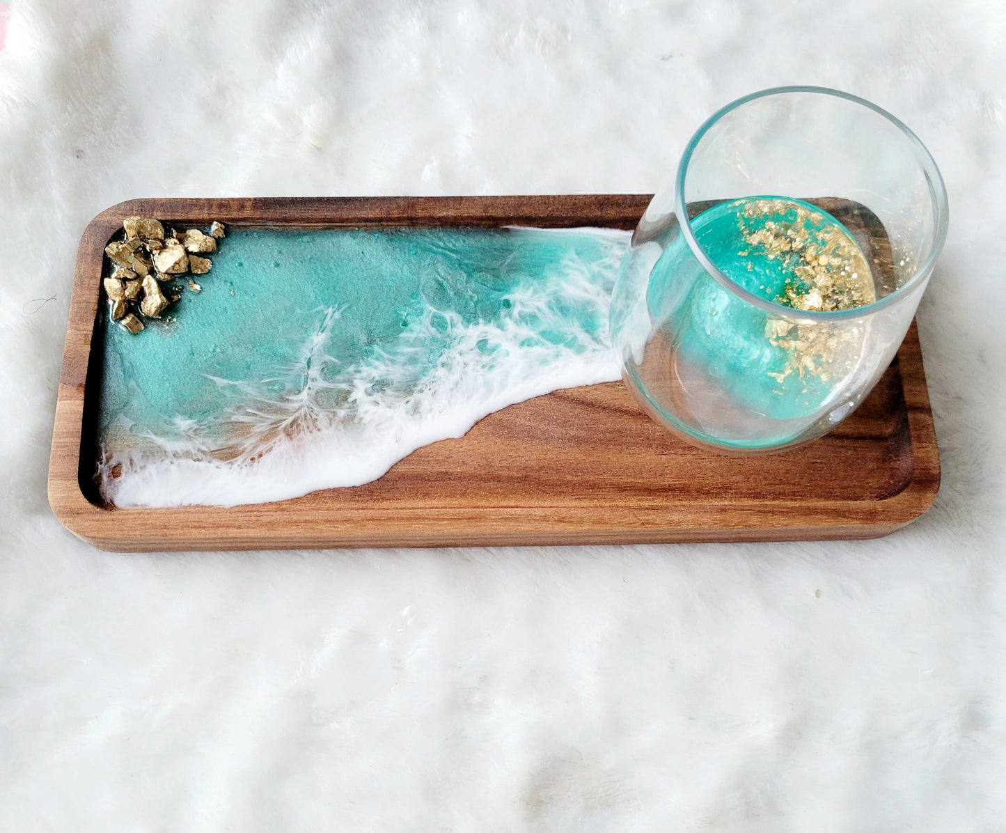 Teal Vanity Tray With Stones