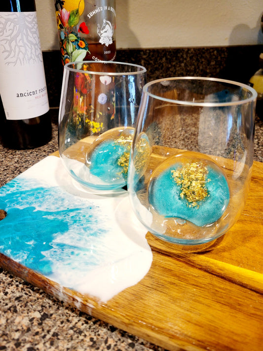 Shatterproof Stemless Wine Glass-Teal