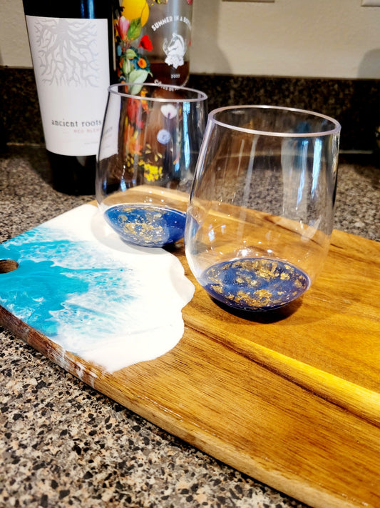 Shatterproof Stemless Wine Glass-Blue