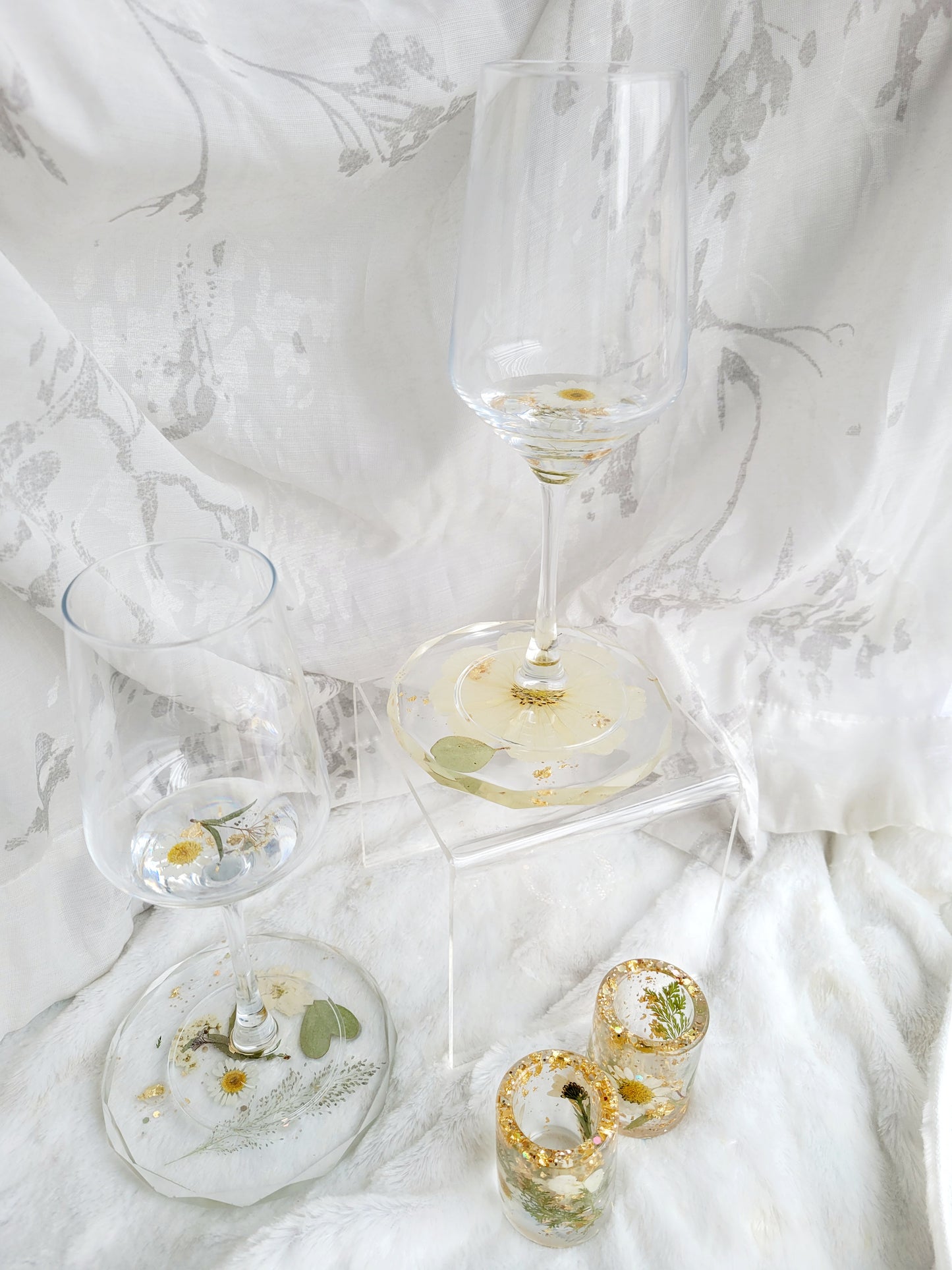 Wine Glass & Coaster Bundle-White Florals