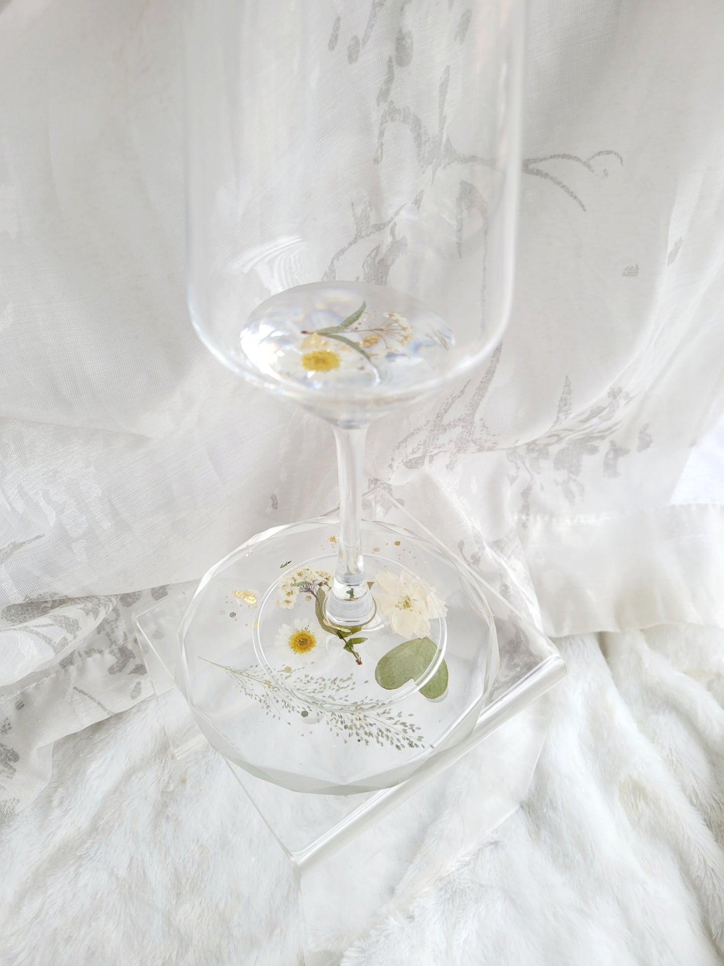 Wine Glass & Coaster Bundle-White Florals