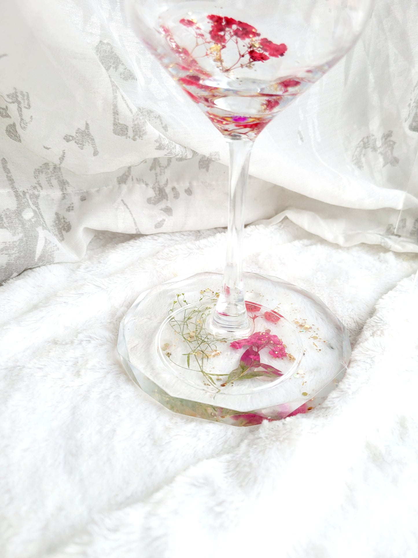 Wine Glass & Coaster Bundle-Red Florals