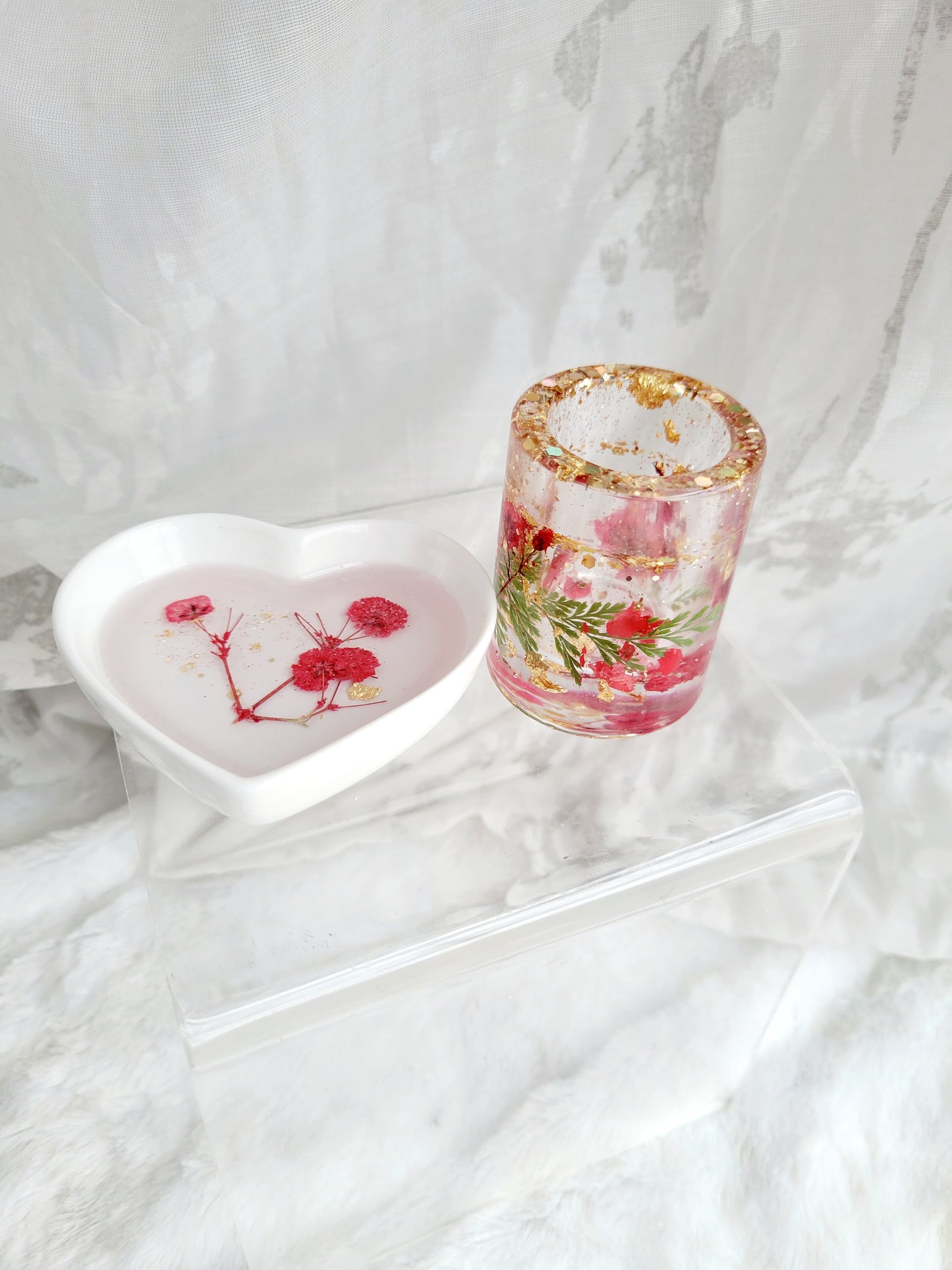 Floral Heart Dish & Shot Glass Bundle-Red Florals