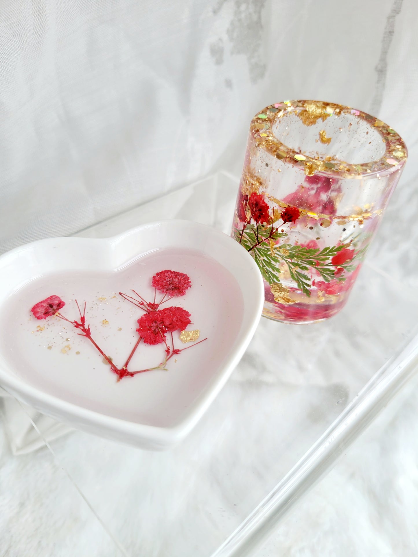 Floral Heart Dish & Shot Glass Bundle-Red Florals