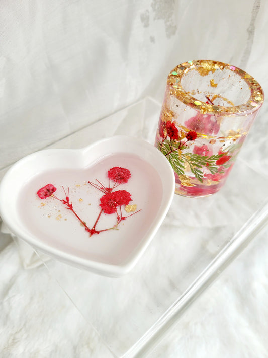 Floral Heart Dish & Shot Glass Bundle-Red Florals