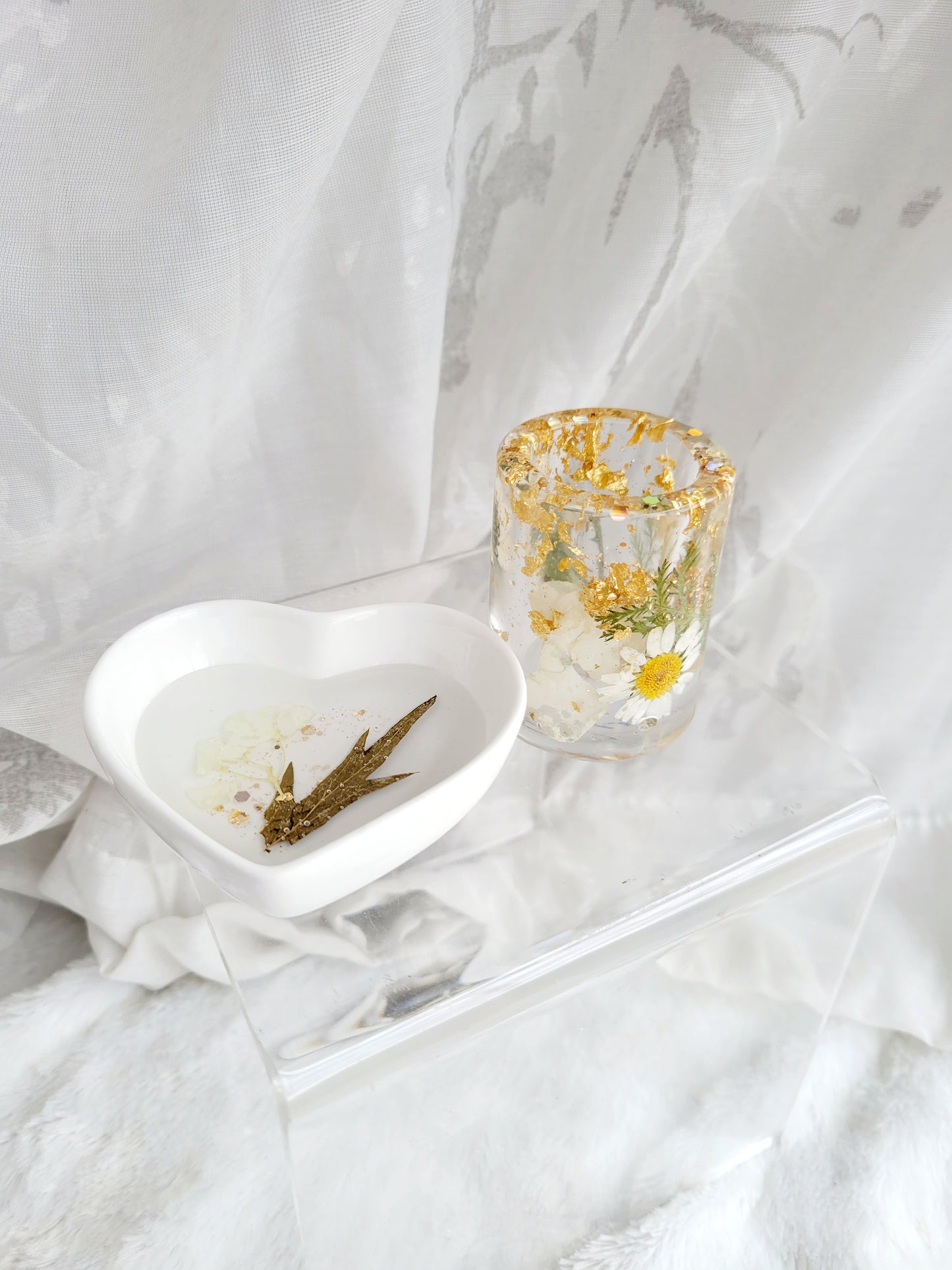 Floral Heart Dish & Shot Glass Bundle-White Florals