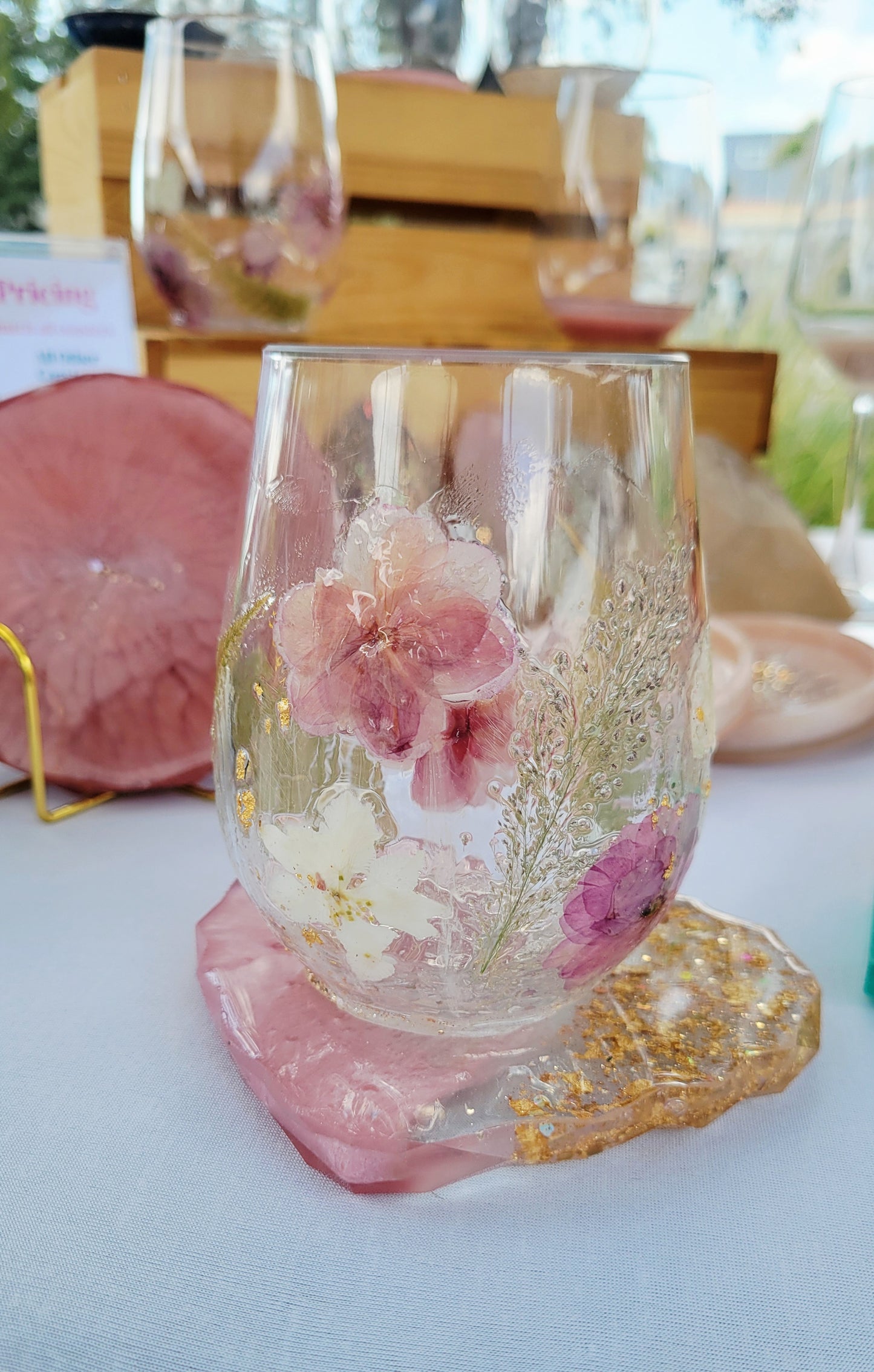 Shatterproof Stemless Wine Glass-Florals