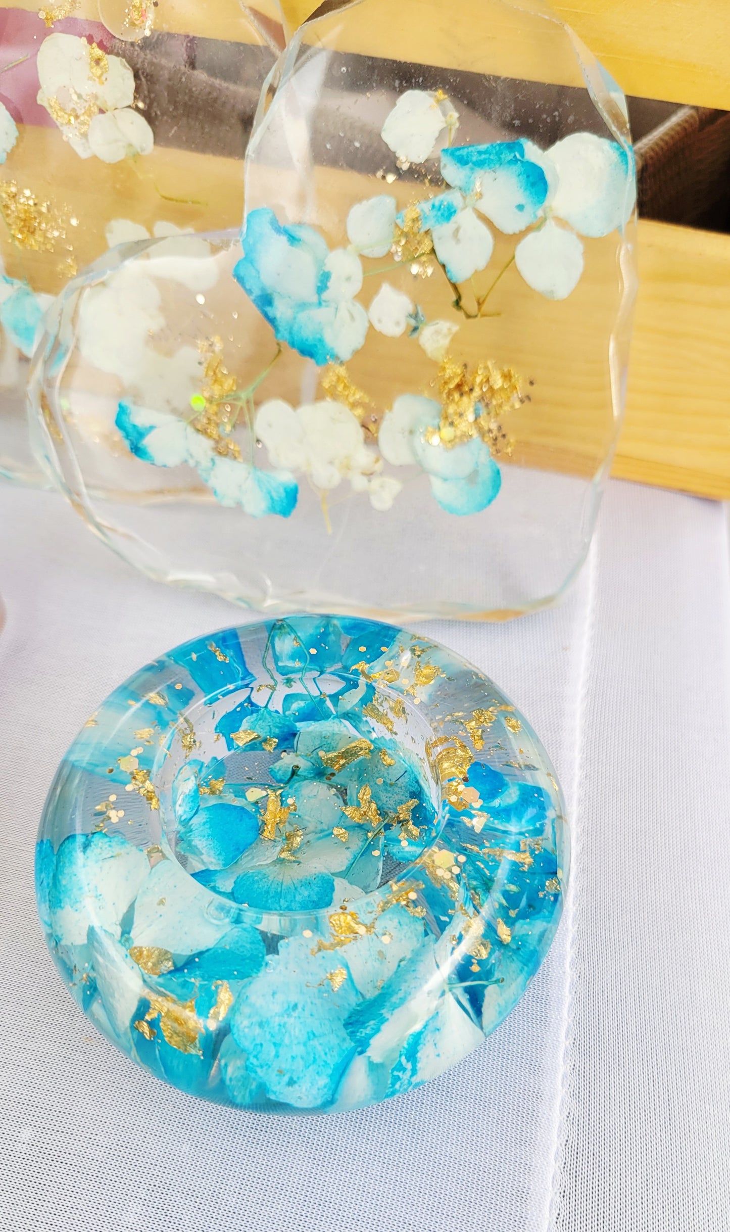 Blue Hydrangeas Tealight Candle Holder