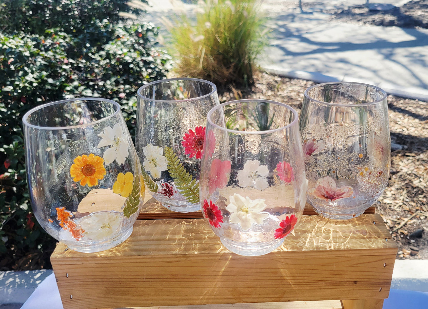 Shatterproof Stemless Wine Glass-Florals