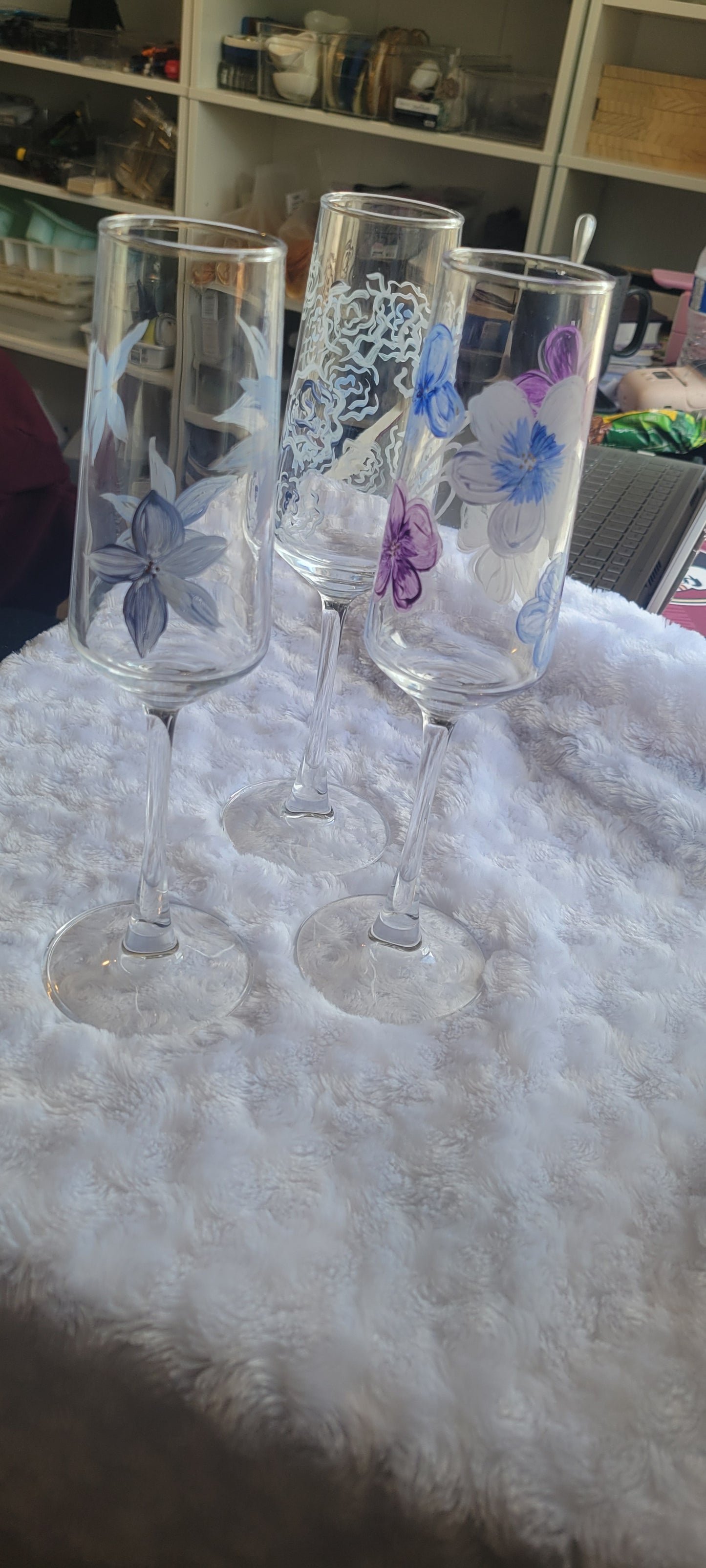 Custom Hand-Painted Floral Champagne Glass