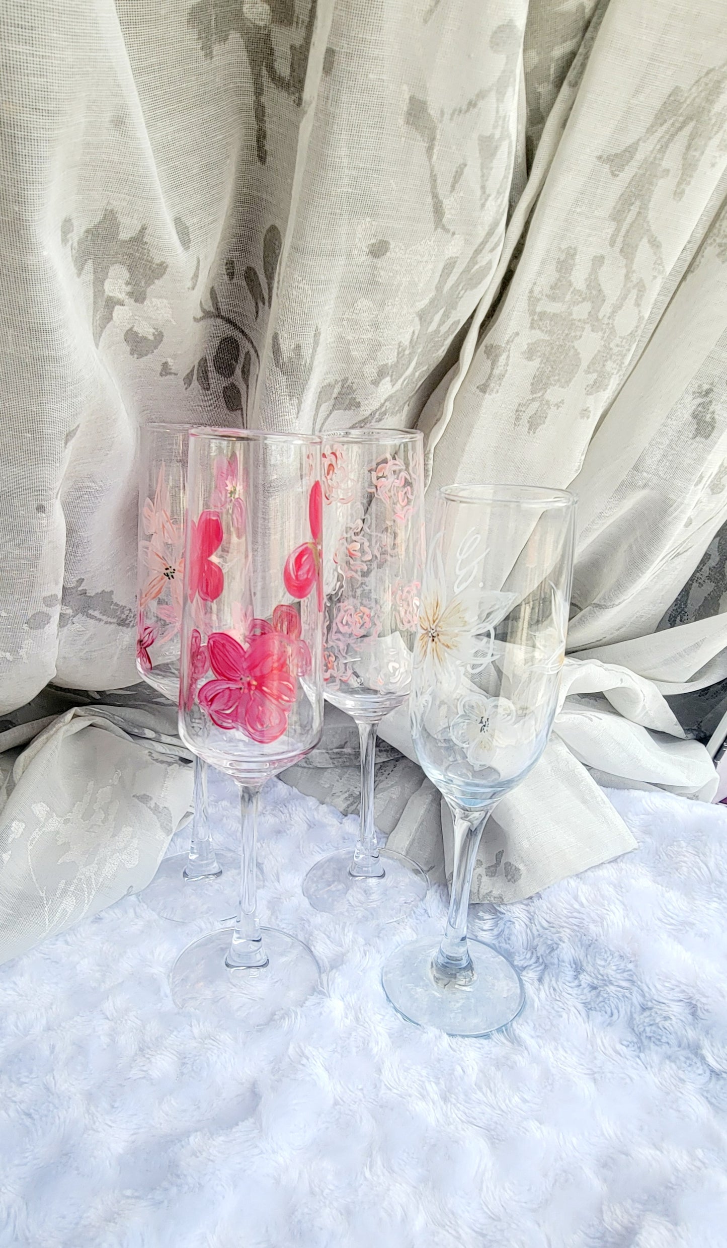 Custom Hand-Painted Floral Champagne Glass