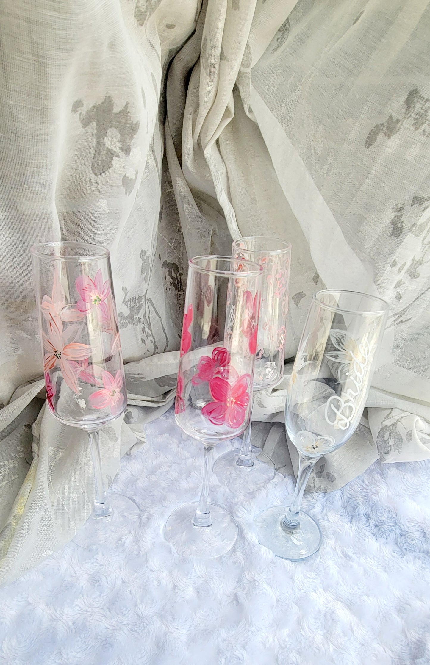 Custom Hand-Painted Floral Champagne Glass