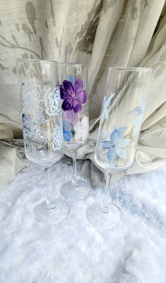 Custom Hand-Painted Floral Champagne Glass
