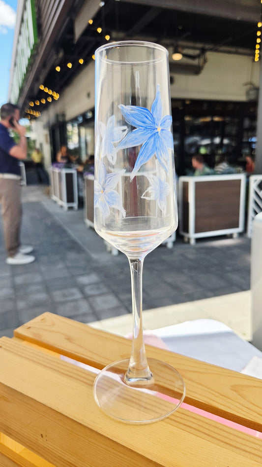 Painted Floral Champagne Glass-Blue