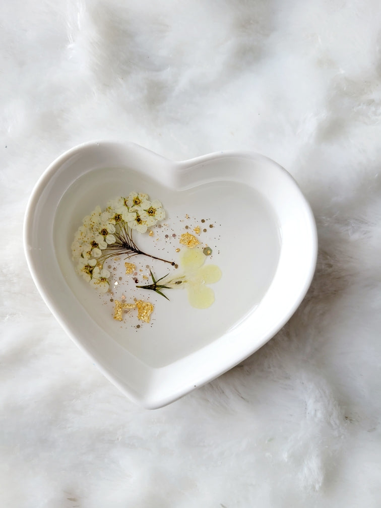 Floral Heart Dish & Shot Glass Bundle-White Florals