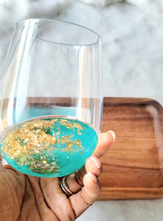 Shatterproof Stemless Wine Glass-Teal