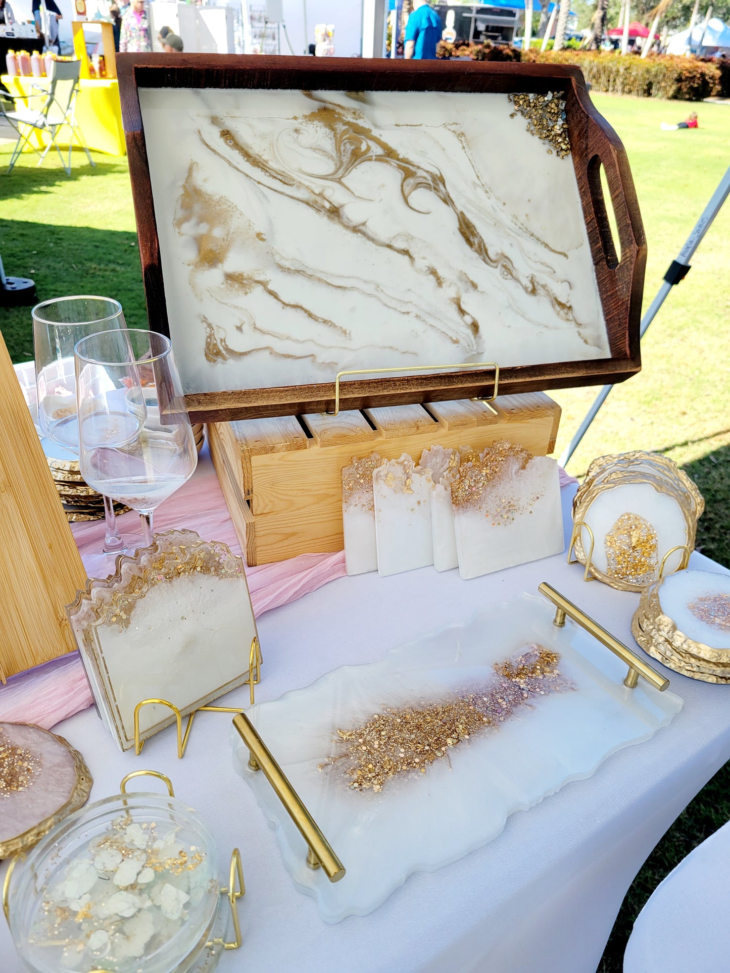 Faux Marble Wood Serving Tray