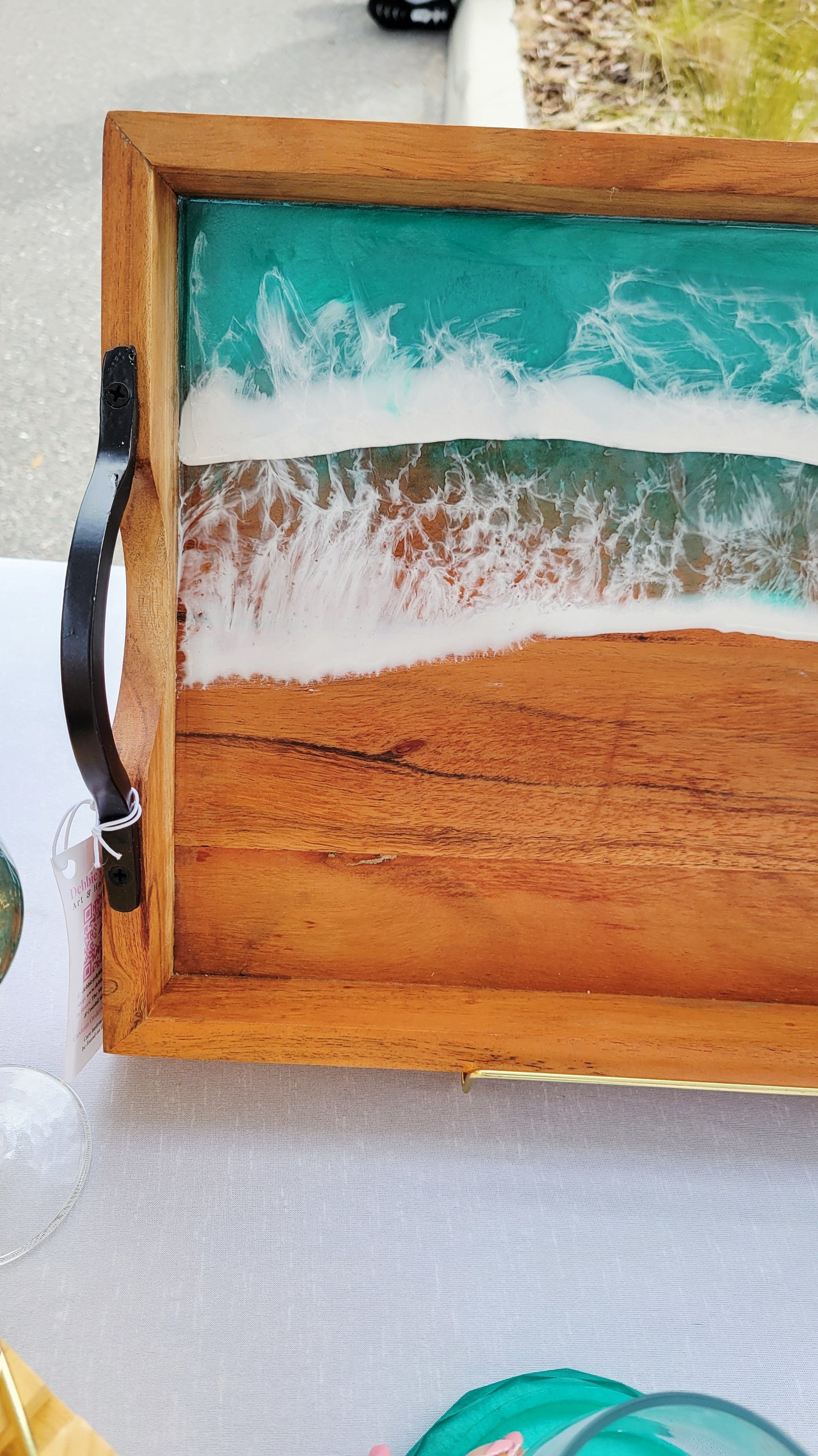 Teal Ocean Wood Serving Tray