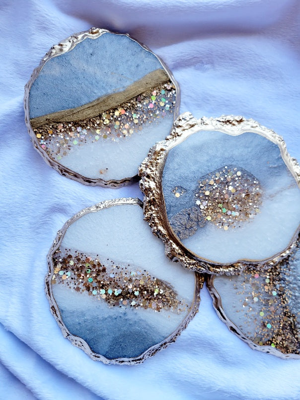 Grey Pearl Geode Glam Coaster