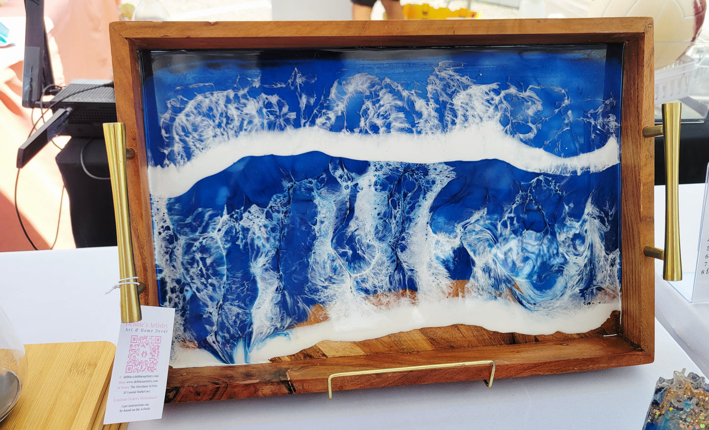 Blue Ocean Wood Serving Tray