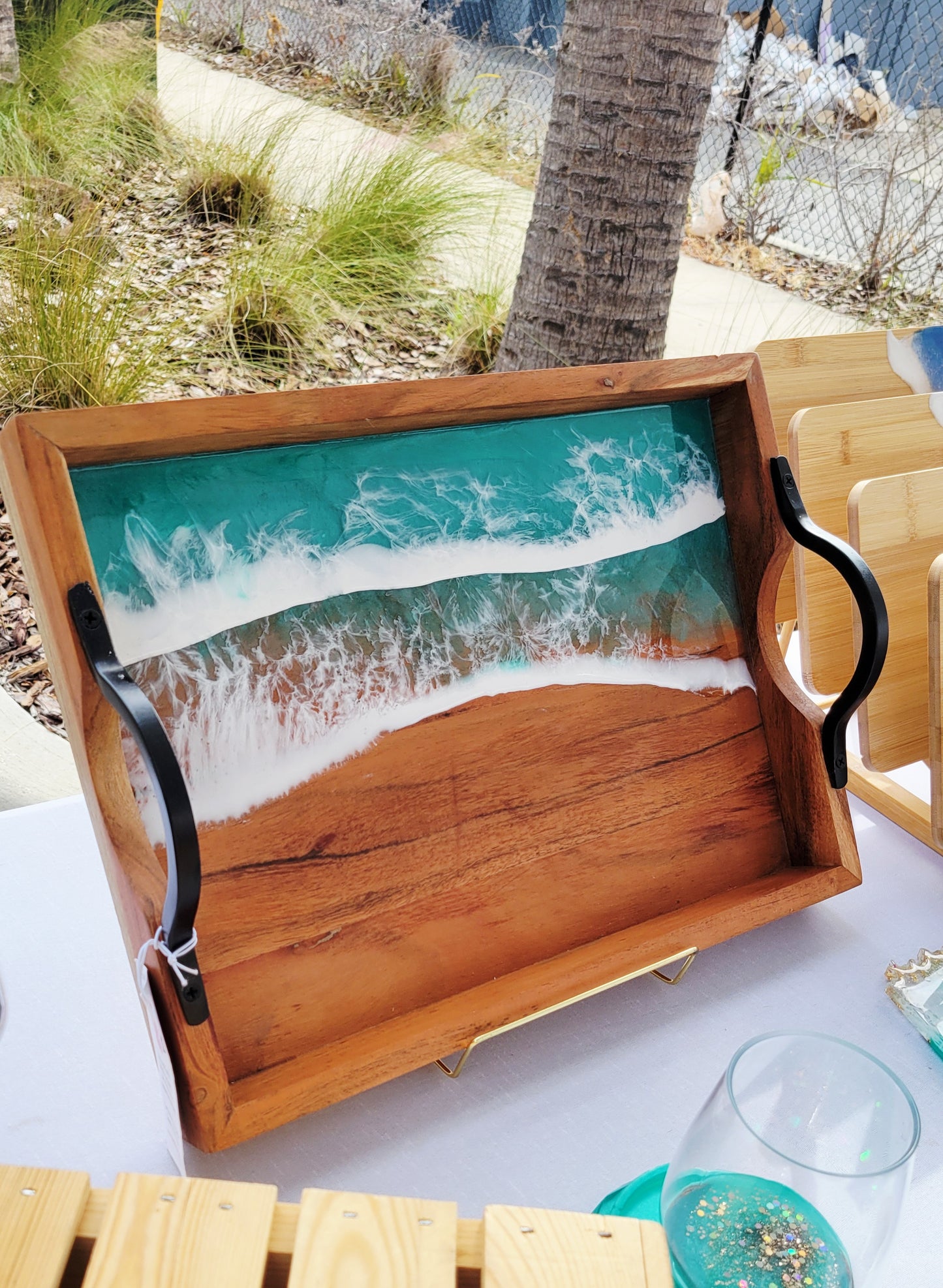 Teal Ocean Wood Serving Tray