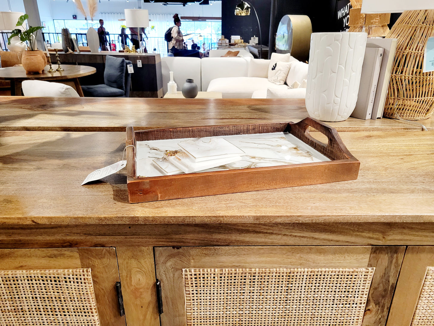 Faux Marble Wood Serving Tray